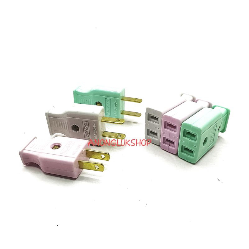 ราคา 3ตัว 👉👉Plug AC 2PIN ปลั้กเสียบแบน ตัวผู้ ตัวเมีย แบล็กไลท์ 2ขา ปลั้ก 2 ขาแบน คละสี ทนกระแส 10A 250VAC