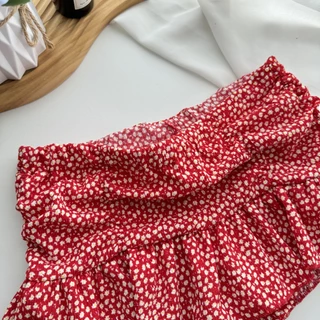Rita พร้อมส่ง❣️กระโปรงสั้นมินิ🌹Skirt เอวสูง ทรงเอ ดูผอม สีแดง ลายดอกไม้เล็กๆ แฟชั่นผู้หญิง Y2K กระโปรงกางเกง มีซับใน