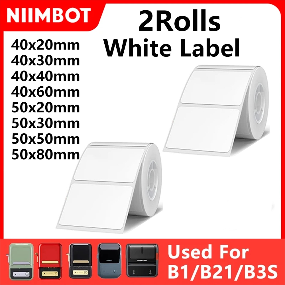 2 ม้วน Niimbot B21 B1 B3S 50x30 มม. 40x30 มม. 50x50 มม. 50x80 มม. สีขาวสติ๊กเกอร์กันน้ำฉลากบาร์โค้ดพิมพ์ฉลากความร้อน
