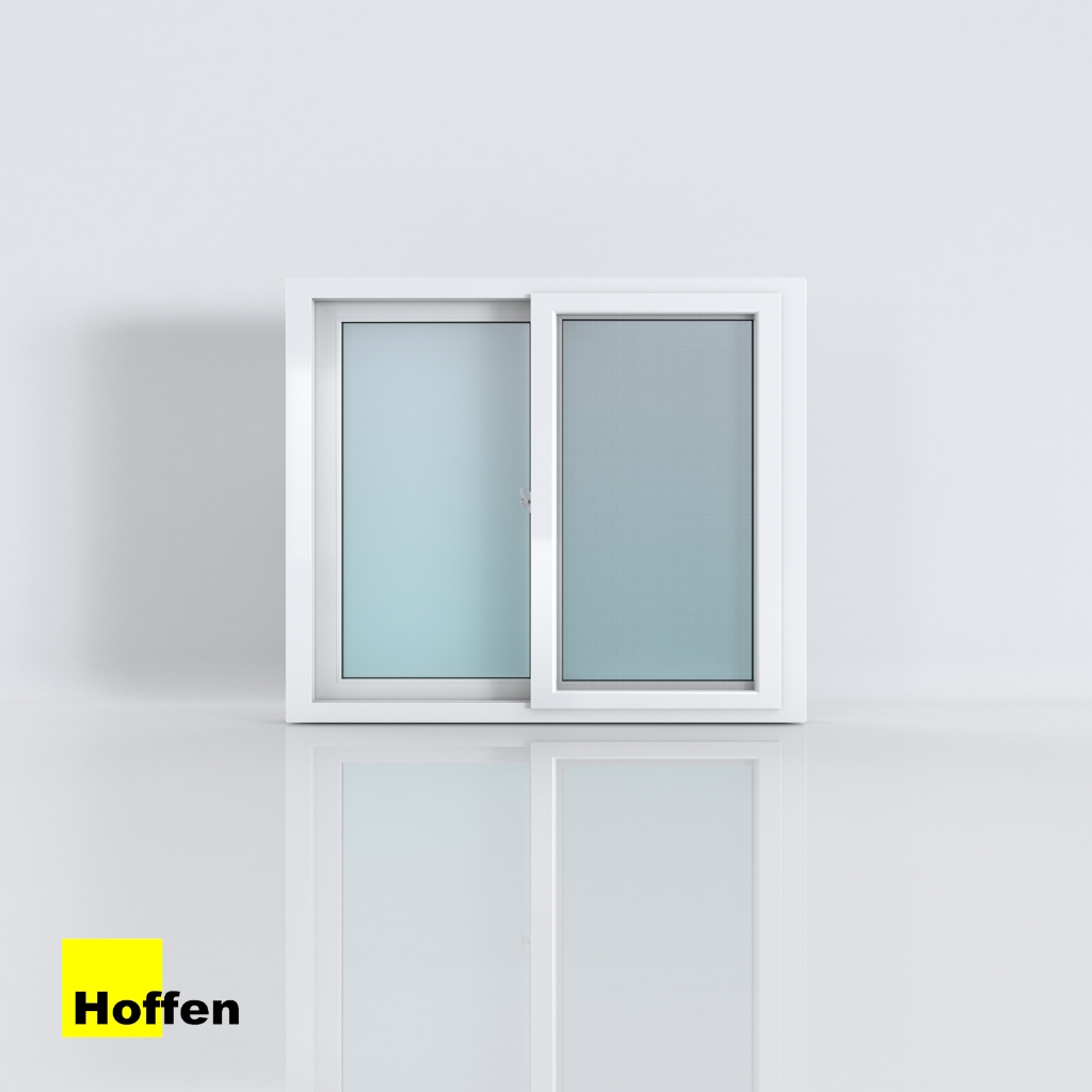 HOFFEN หน้าต่างบานเลื่อนคู่ หน้าต่างกระจก uPVC 150X110 พร้อมมุ้ง