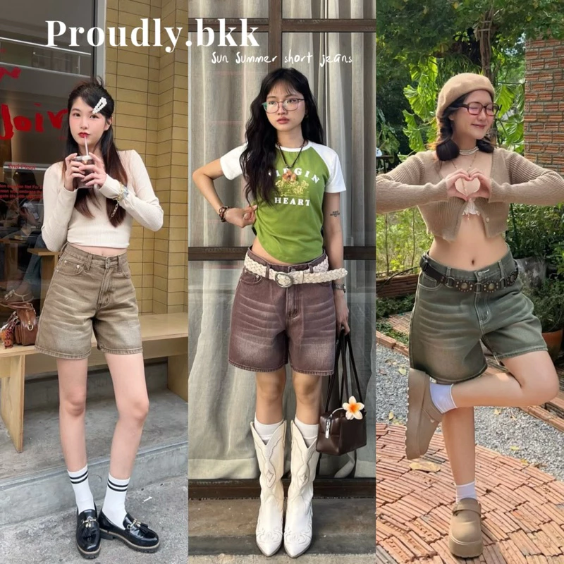 Proudly.bkk Sun Summer short jeans ยีนส์ขาสั้น ซัมเมอร์ ผ้ายีนส์ฟอกไม่ยืด