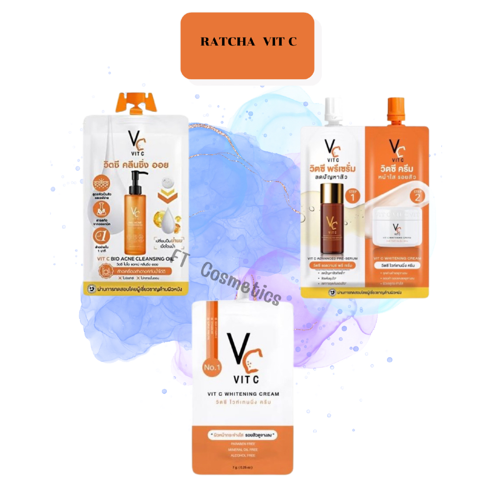ครีมวิตซี RATCHA  VIT C, VIT C WHITENING CREAM, VC VIT C BIO ACNE CLEANSING OIL