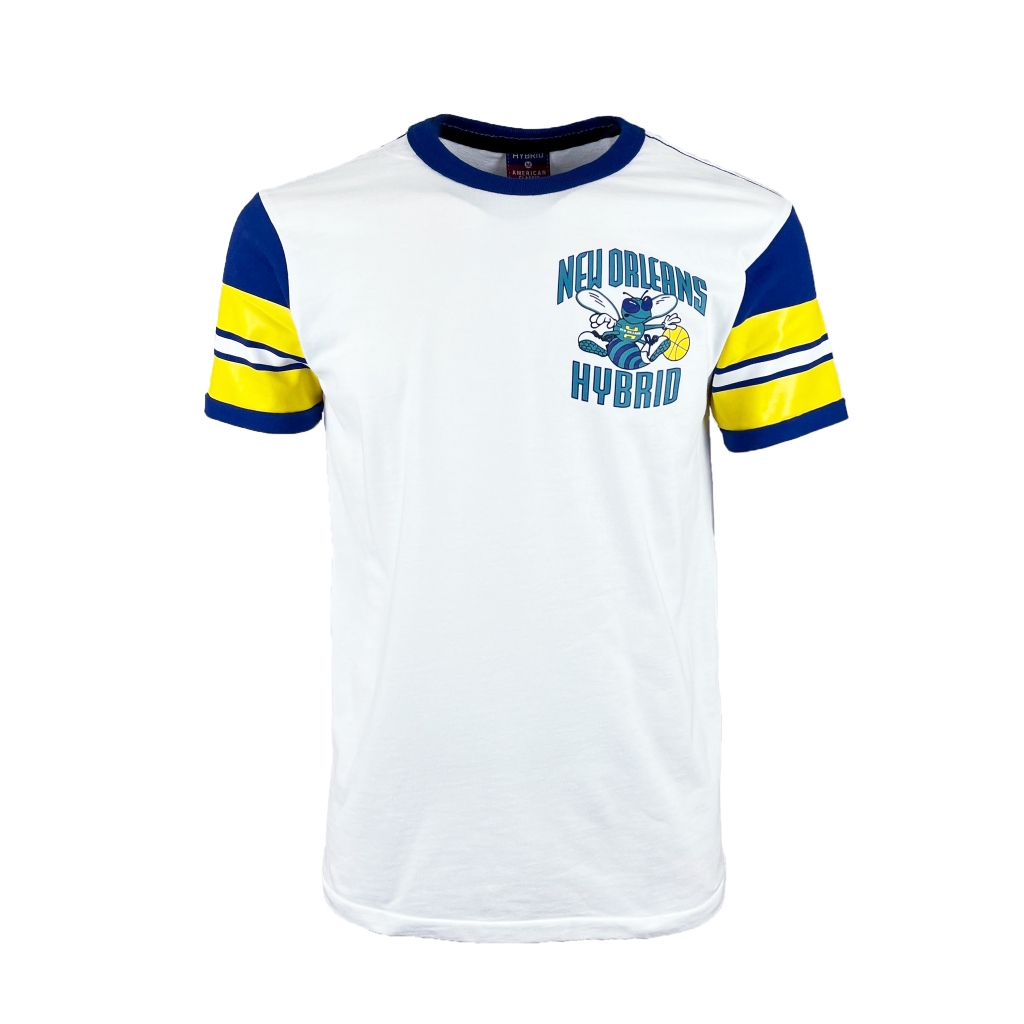 Hybrid T-Shirt Men ไฮบริดเสื้อยืดชายแขนสั้น สีขาว (White) MTS-1409WH/BU เสื้อยืดแขนสั้น เสื้อยืดสไตล์วินเทจ streetwear