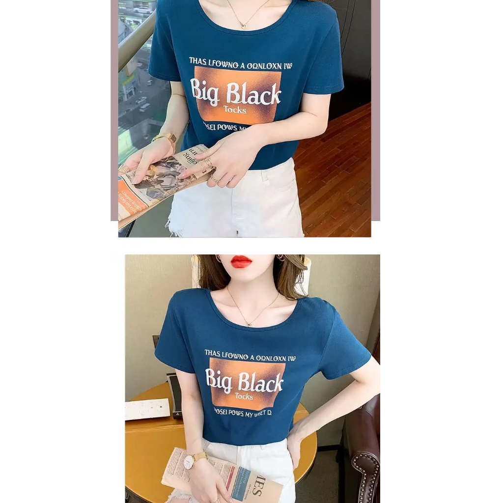 SIAM CURATEDเสื้อยืดคอกลมสีขาว ✨ สไตล์อเมริกันย้อนยุค （จัดส่งภายใน24ชม） - รูปที่ 5