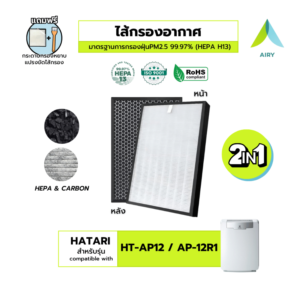 ⚡ส่งทันที⚡ AIRY HATARI HT-AP12 ไส้กรองอากาศ  ไส้กรอง ฝุ่น PM2.5 กลิ่นเหม็น ควัน ไวรัส แบคทีเรีย (เกรดแพทย์ HEPA H13)