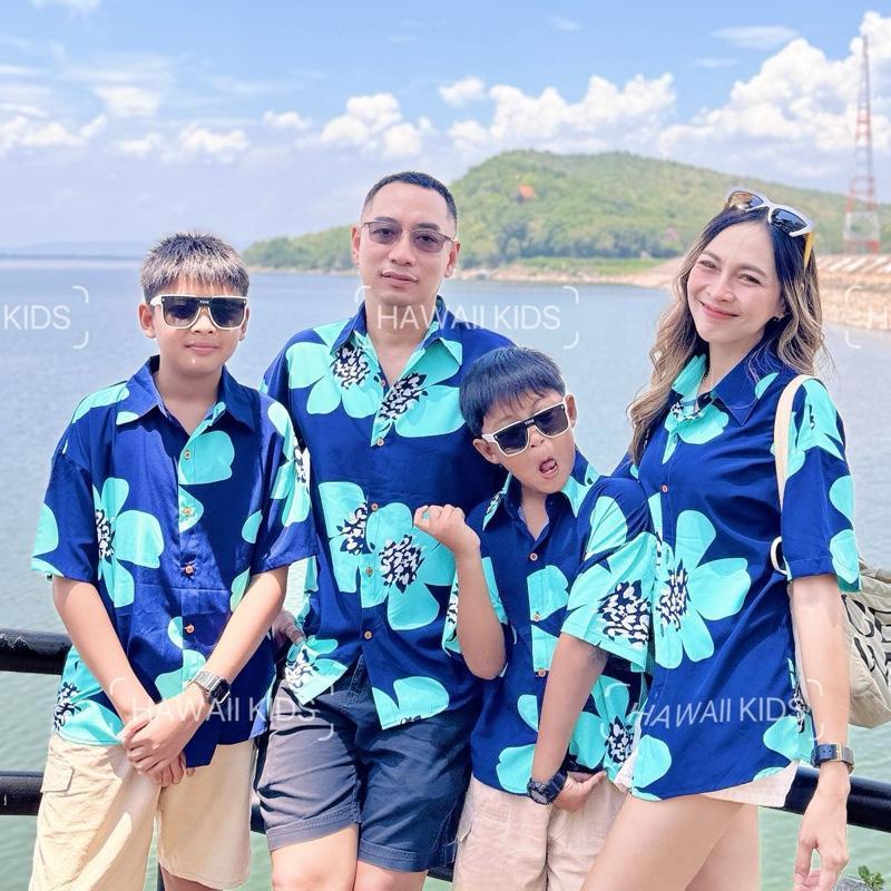 🔥ราคาส่ง เสื้อฮาวายลายดอกไม้ สีกรม ทรงโอเวอร์ไซส์สไดล์เกาหลี ใส่ได้ทั้งครอบครัว อก 28-46"