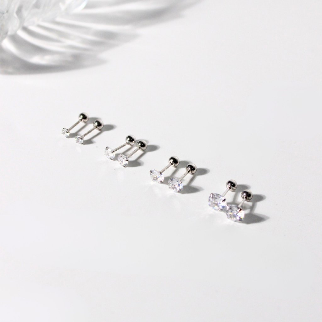 earika.earrings - white jewel piercing จิวหูเงินแท้จี้เพชรเม็ดเดี่ยว (มีให้เลือก 4 ขนาด) สำหรับคนแพ้