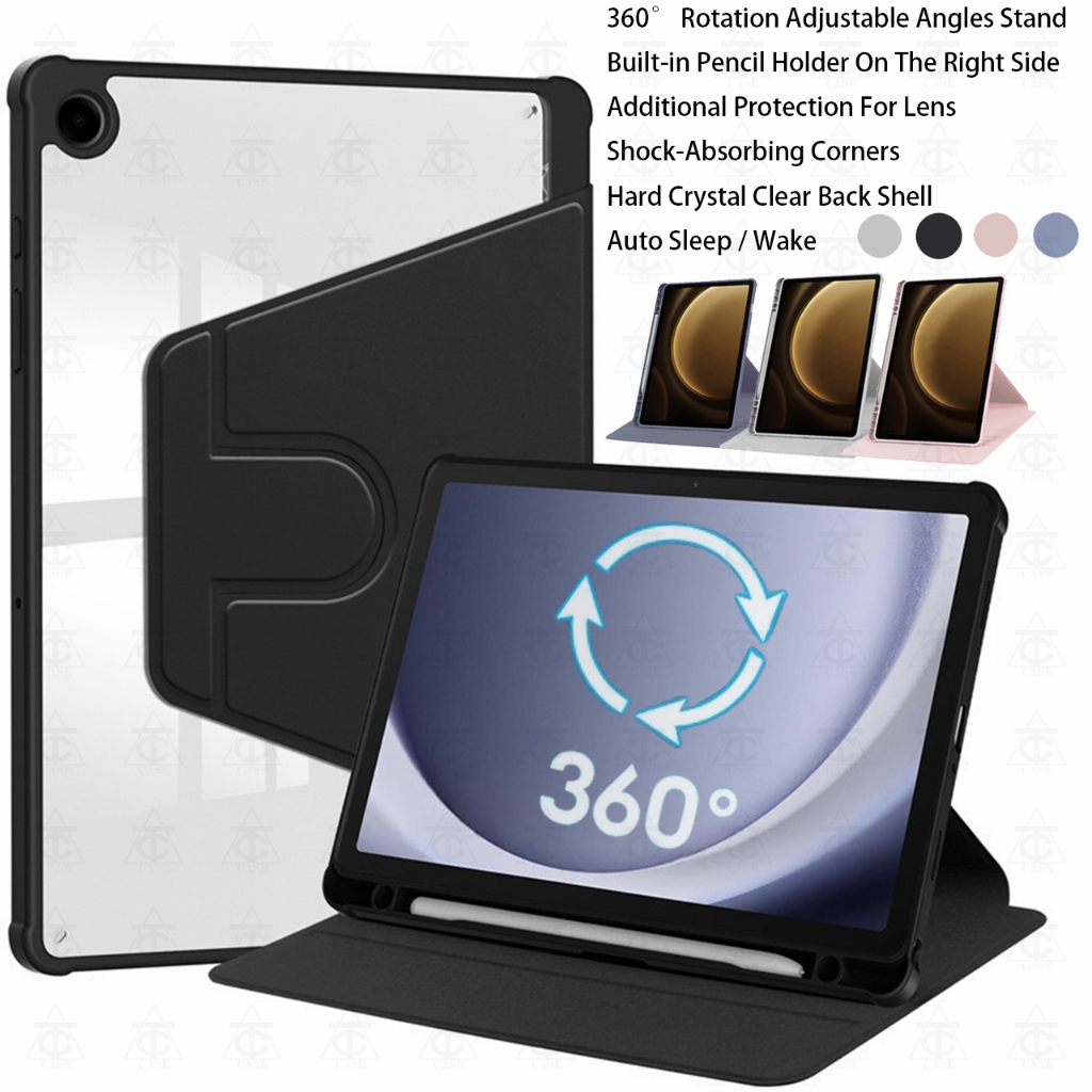 สำหรับ เคส Samsung Tab S9 FE Plus/Tab S6 lite/Tab S7 FE/Tab S10 FE/Tab A9 หมุนได้360 องศาหมุน หลังโป