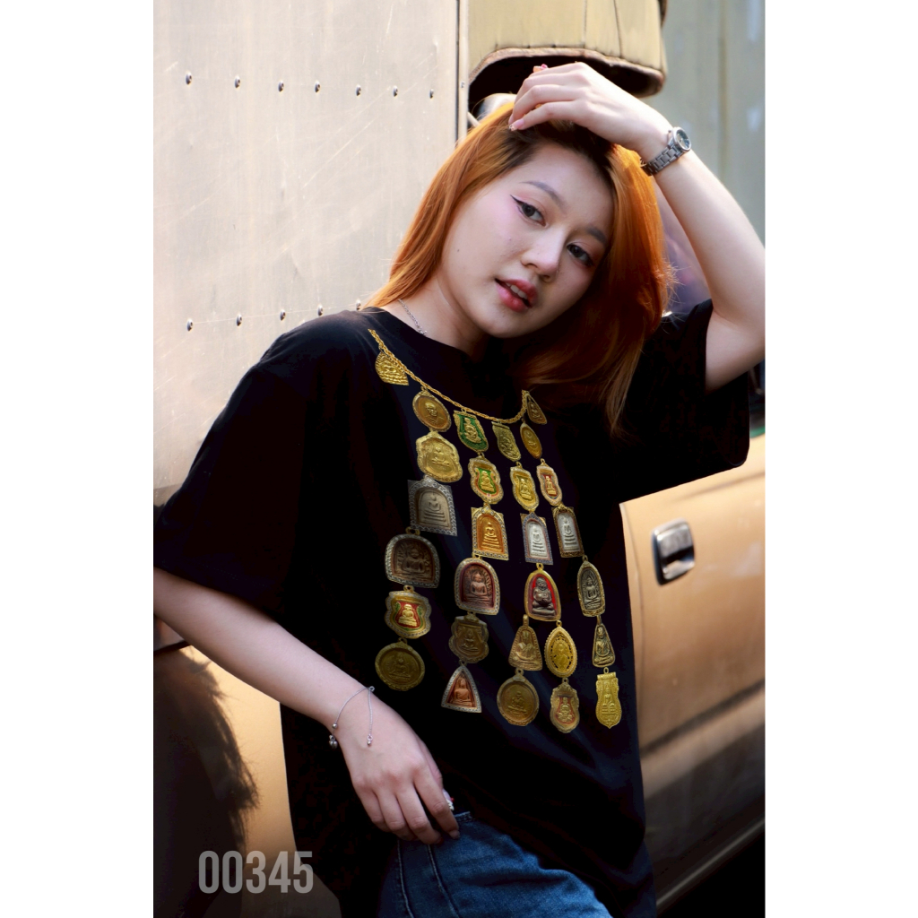 เสื้อยืดสกรีนลาย " สร้อยพระเต็มคอ " เสื้อยืดผ้า COTTON 100% เสื้อยืดคอตตอน 100% เสื้อยืดผ้าฝ้าย 100%