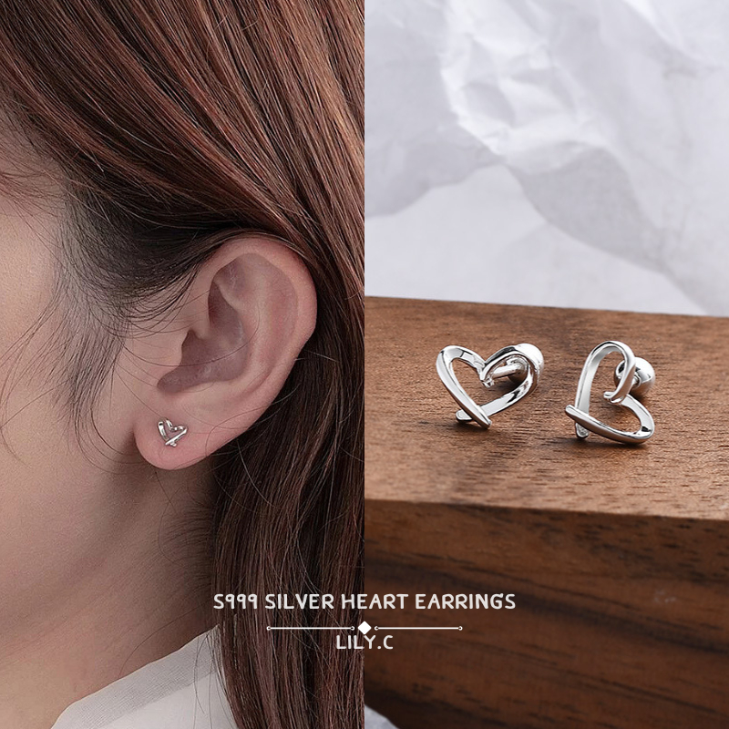 ✅พร้อมส่ง🔥 LILY.C ต่างหูจิวเงิน S999 หัวใจ แบบเกลียวหมุน 1 คู่ สวยน่ารัก S999 silver heart earrings