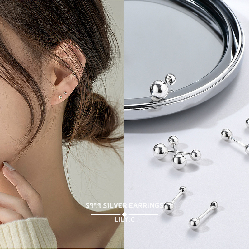 ✅ มีใบรับรองเงินแท้  ✨ LILY.C✨ ต่างหูจิวเงินแท้ S999  แบบเกลียวหมุน 1 คู่ หัวกลมใส่นอนได้ไม่ต้องถอด