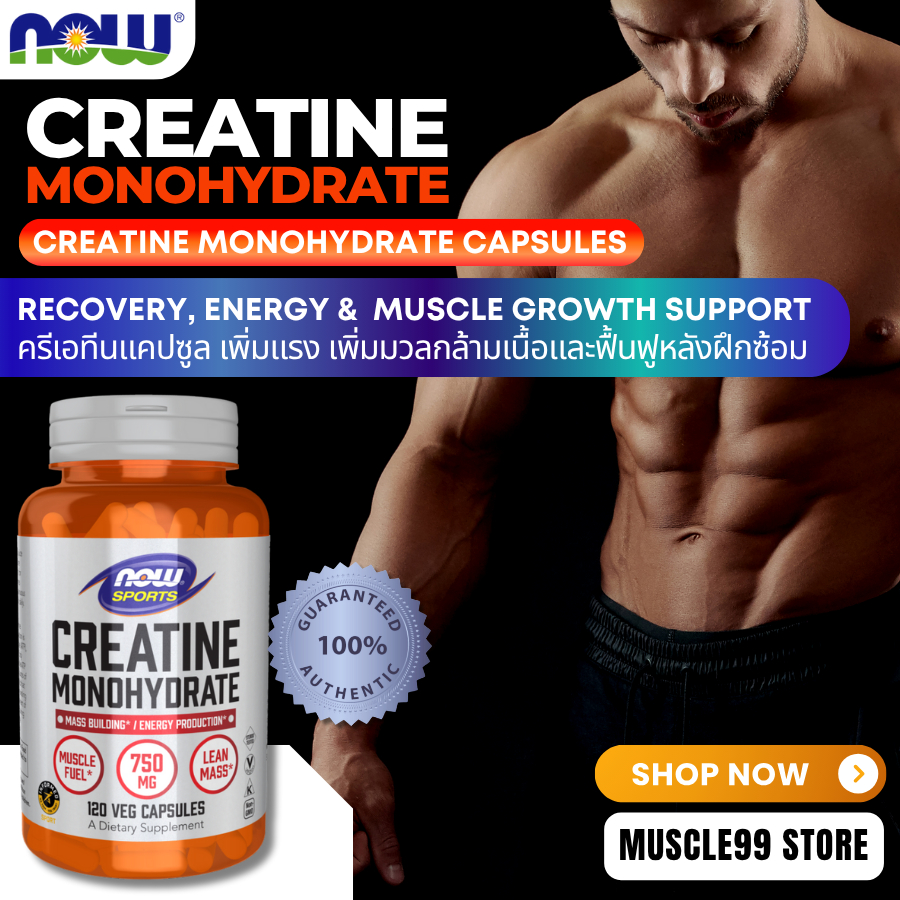 💊NOW Foods Sports Creatine Monohydrate Capsules(120/240 Capsules) ครีเอทีนแคปซูล เพิ่มแรง เพิ่มกล้าม
