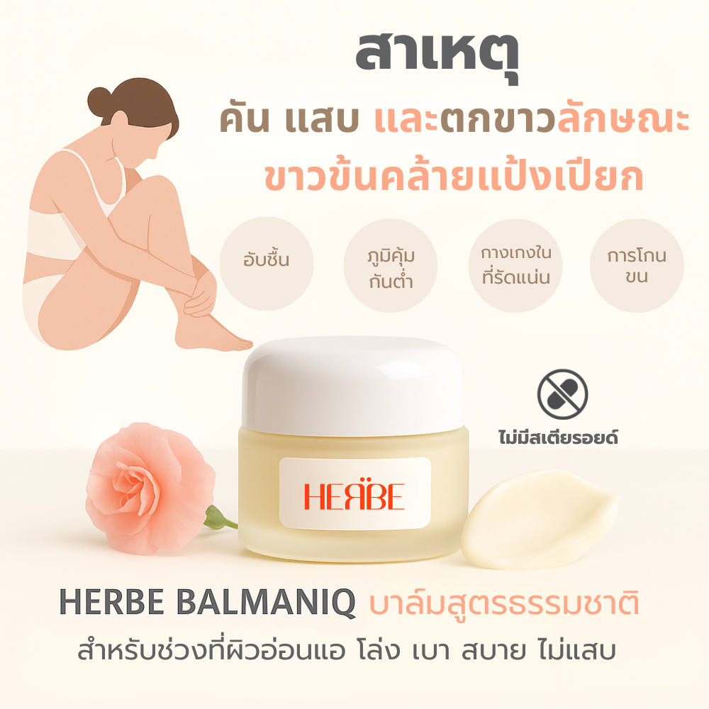 ส่งทันที   HERBE บาล์ม ลดคันใต้ร่มผ้า ไม่มีสเตียรอยด์  | อ่อนโยน ไม่แสบ ไร้สารเคมี 12g. ราคา ถูกที่สุด ดีลบีเคเค แกลเลอรีภาพที่ 3