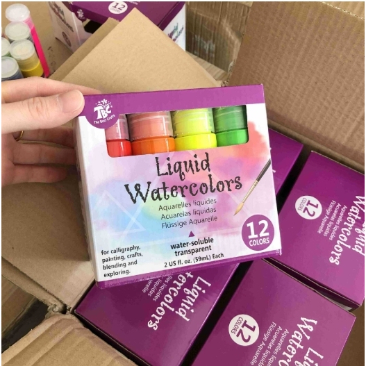 🎨✨Liquid Watercolor Paints 12 สี ✨🎨 สีน้ำดีๆ 59 ml. สีสด สีเนียน ลื่น ไม่จับตัวเป็นก้อน ล้างออกง่าย  ปลอดสารพิษ