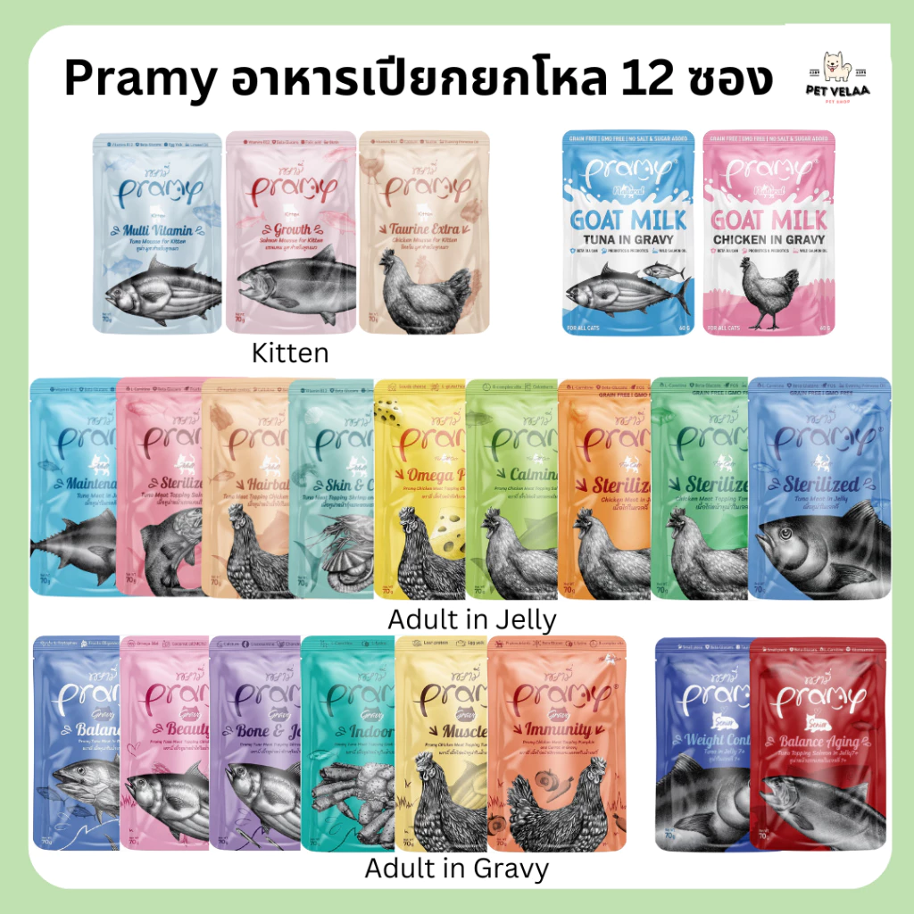 Pramy อาหารเปียกแมว 70g 12ซอง ลูกแมว แมวโต แมวสูงวัย thumbnail 3