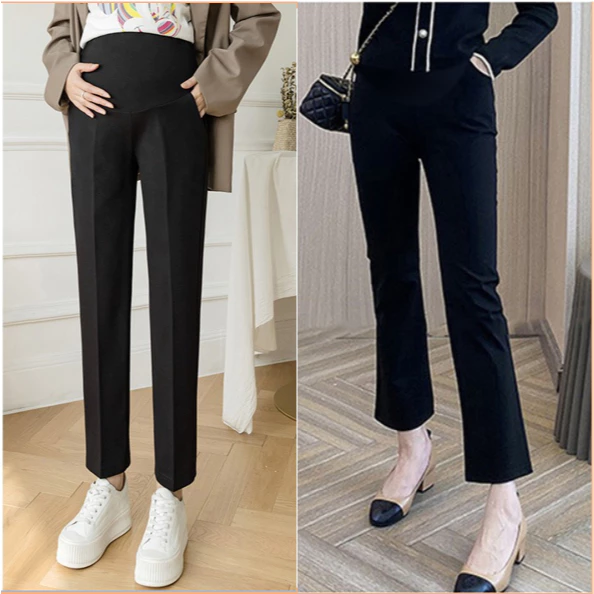 OMONI |PL3334 กางเกงขายาวคนท้อง [พร้อมส่ง] ขายาว ผ้ายืดเกาหลี ไม่ต้องรีด ใส่ทำงานได้ สายปรับระดับได้ ไม่รัดท้อง ไซส์ใหญ่