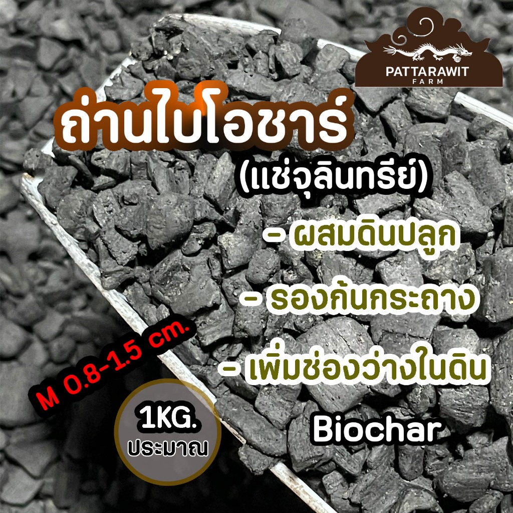 (2ถุง55ส่งฟรี)ถ่านไบโอชาร์ ขนาด1KG. เพิ่มรูพรุนในดิน ทำให้ดินโปร่ง ระบายน้ำ และอากาศดีขึ้น
