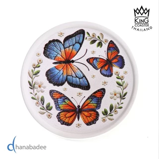 ที่รองแก้วซับน้ำ King Coaster จานรองแก้วดูดน้ำ ลายผีเสื้อ Butterfly ceramic coaster ของฝาก