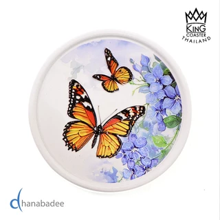 ที่รองแก้วซับน้ำ King Coaster จานรองแก้วดูดน้ำ ลายผีเสื้อ Butterfly ceramic coaster ของฝาก
