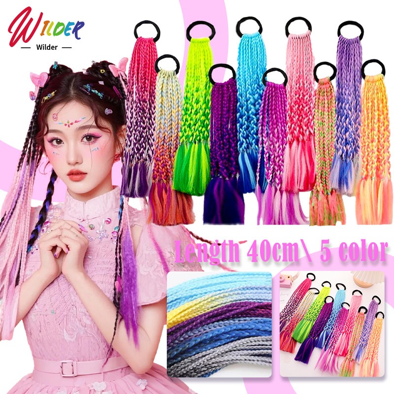 ถักเปีย วิกผม ที่มีสีสัน ยางรัดผม เครื่องประดับผม วิกผมถักเปียสังเคราะห์ (พร้อมส่ง)