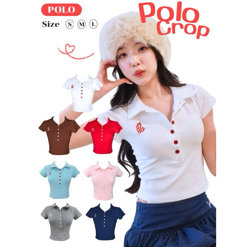 ‼️พร้อมส่ง‼️ JARINYA เสื้อครอปแขนสั้นปัก Jarinya แต่งกระดุม (T824)