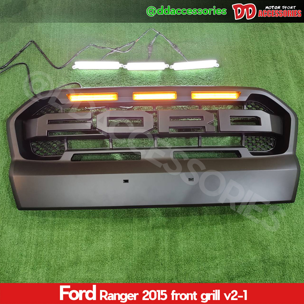 กระจังหน้า Ranger 2015 2016 2017ทรง Raptor 3.2 2.2 T7 สีดำด้าน V2-1 แบบมีไฟ และ ไม่มีไฟ
