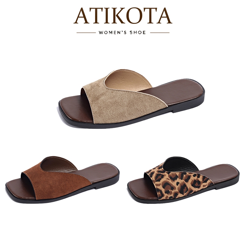 Atiktoa รองเท้าแตะส้นแบนสำหรับผู้หญิง รองเท้าแตะเปิดหัวแบบเข้ารูป น้ำหนักเบา หลากสี