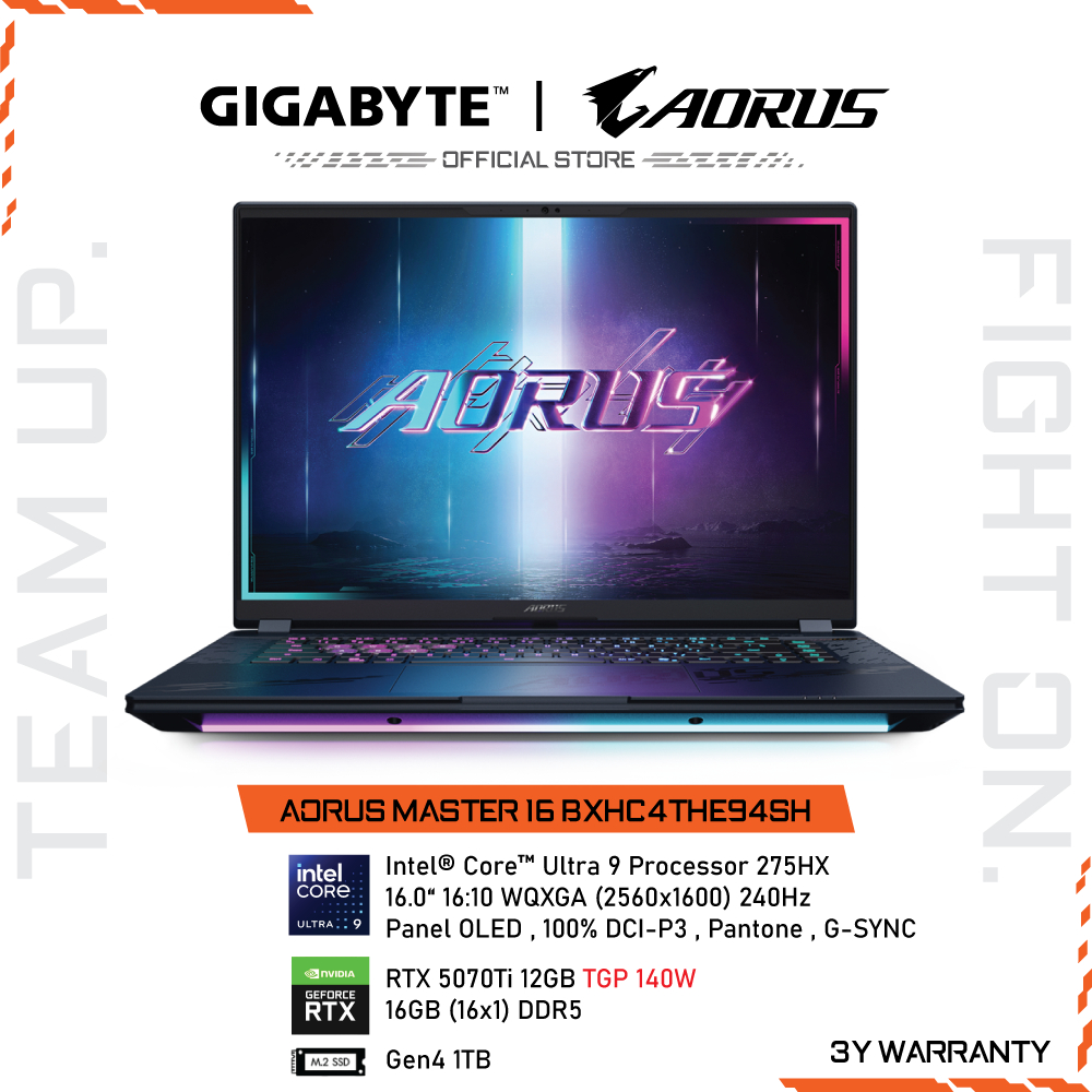 GIGABYTE AORUS MASTER 16 BXH Gaming Notebook 16" | Intel Ultra 9 275HX | RTX5070Ti | RAM 16GB | SSD 