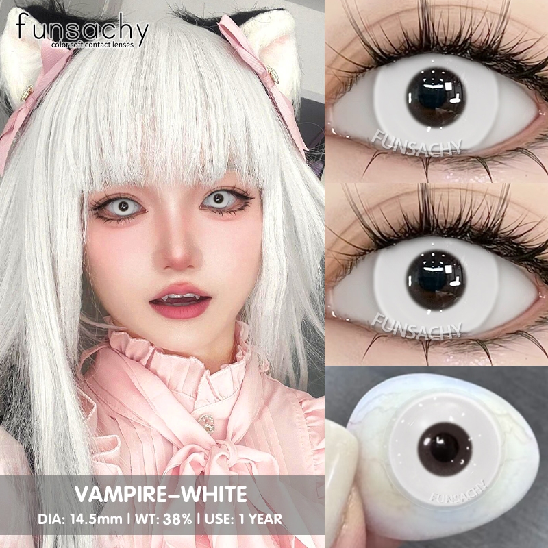 FUNSACHY คอนแทคเลนส์คอสเพลย์หนึ่งคู่ เลนส์สีขาว คอนแทคเลนส์อนิเมะ เหมาะสำหรับงานปาร์ตี้ฮาโลวีน
