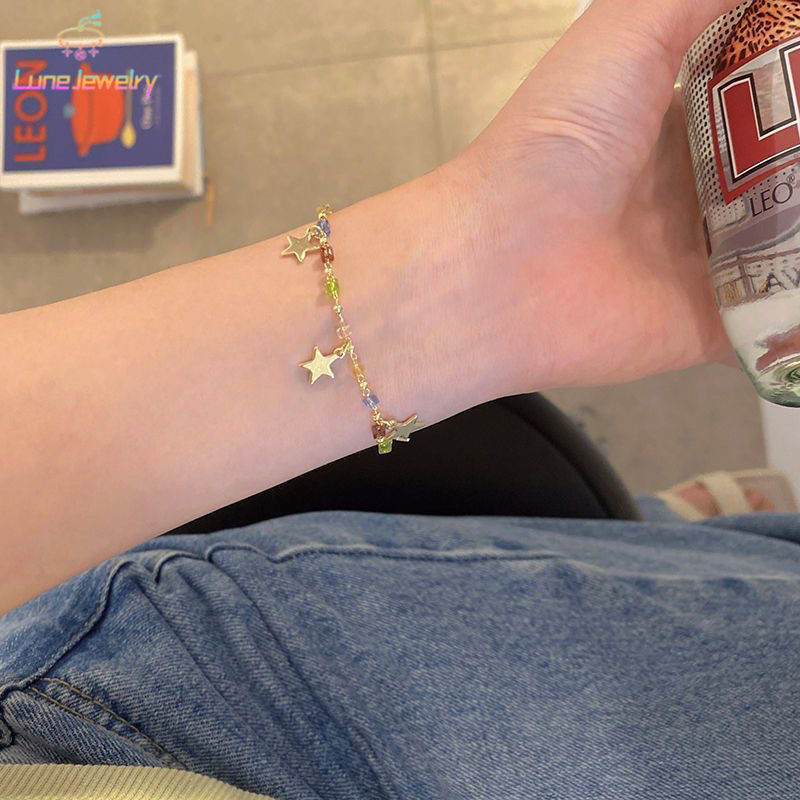 COD💖เครื่องประดับ สร้อยข้อมือ จี้เรซิ่น รูปดาว ประดับเพชรเทียม ระดับไฮเอนด์ หวาน แฟชั่นสําหรับผู้หญิง-Lune