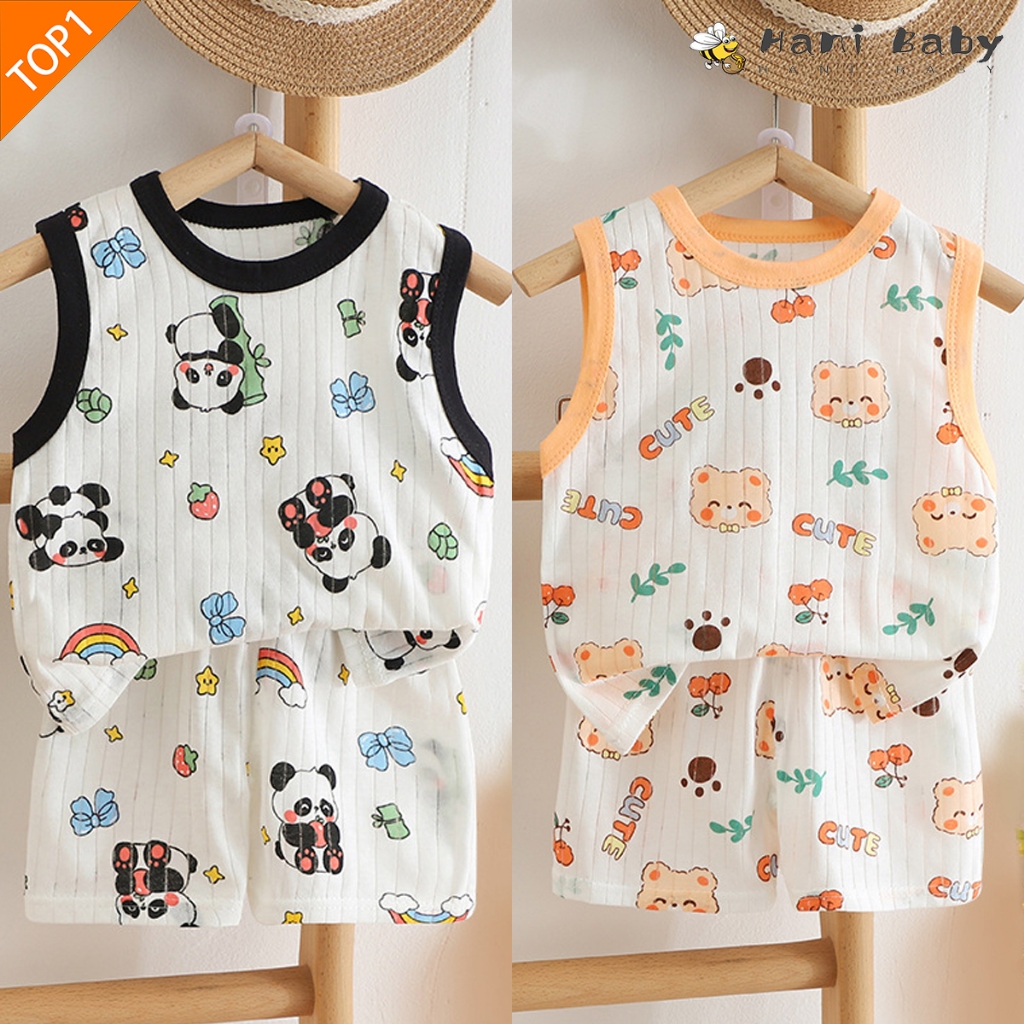ชุดเด็กซัมเมอร์ เสื้อกั๊ก+กางเกงขาสั้น ผ้าฝ้าย100% ลายการ์ตูน น่ารัก แบบยูนิเซ็กส์ ใส่สบาย