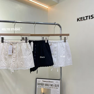 Gradum.#2382(K)กระโปรงลูกไม้เอวสม็อค “Lacy Belle Skirt” มี 3 สีให้เลือก: ขาว | ครีม | ดำ