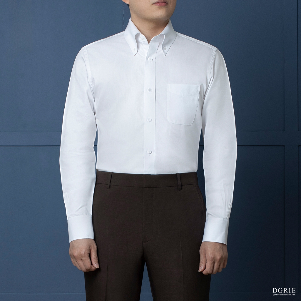 Oxford Pocket Button Down White K/G Shirt - เชิ้ตสีขาวปกติดกระดุม
