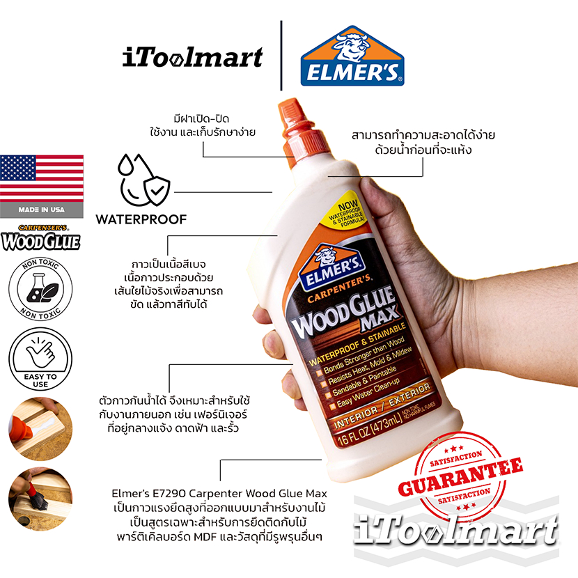 Elmer's กาวลาเท็กซ์ กาวติดไม้ มีขนาดให้เลือก 4oz - 16oz