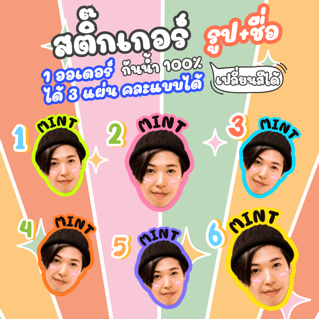 สติ๊กเกอร์ ใส่รูป+ชื่อ  (1ออเดอร์ได้ 3 แผ่น A3 ) กันน้ำ
