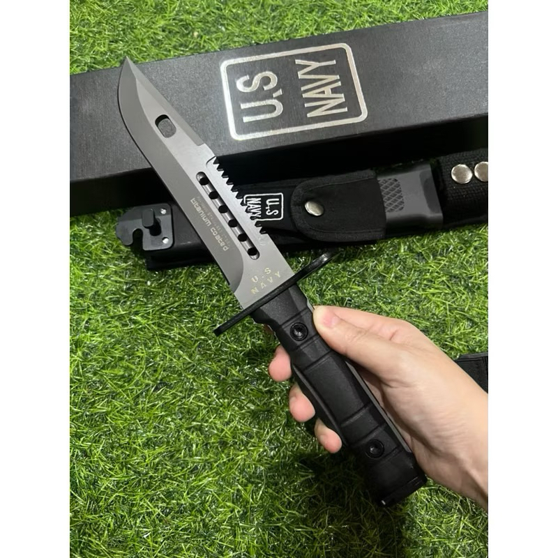 มีดพก พร้อมปลอกแข็ง มีดพกพาเดินป่า: .U.S.NAVY.ขนาด (30cm) ใบมีดยาว 7 นิ้ว ด้ามจับ 5 นิ้ว ใบหนา.5.6มิล