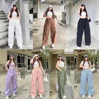 ✅เข้าเพิ่ม พร้อมส่งค่ะ/LC/ กางเกงสาวอวบ เอวสูง คาร์โก้ ทรงบอย ตะเข็บคู่ตัดสีผ้า #เสื้อผ้าไซส์ใหญ่ สาว อ้วน พลัสไซส์