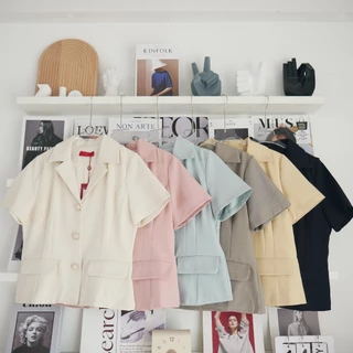 Lawyer Store [5301301] เสื้อคอปกแขนสั้น กระดุมดอกไม้ กระเป๋าจริง ทรงสวย ใส่ทำงาน ใส่ไปงานสำคัญได้สบาย สินค้ามี 4 สี