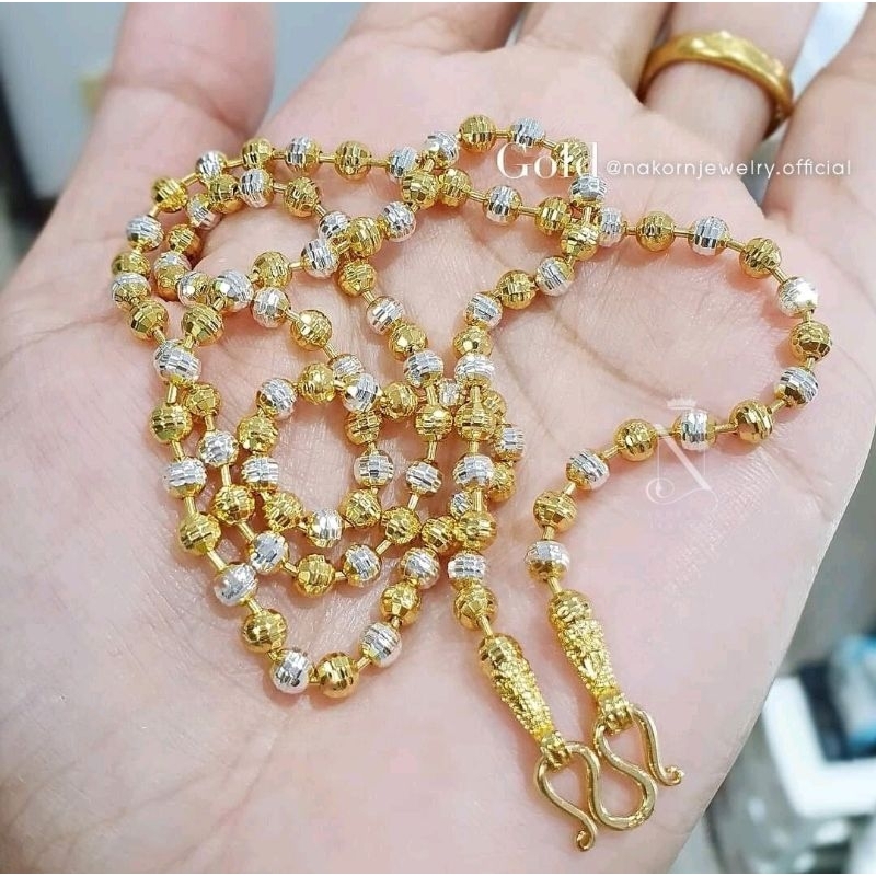 NL213 สร้อยคอ 2กษัตริย์ ลายบอลเหลี่ยมตัดลาย เกรดพรีเมี่ยม เม็ด3มิล น้ำหนัก1บาท ตะขออ่อนดัดง่ายมีตราป