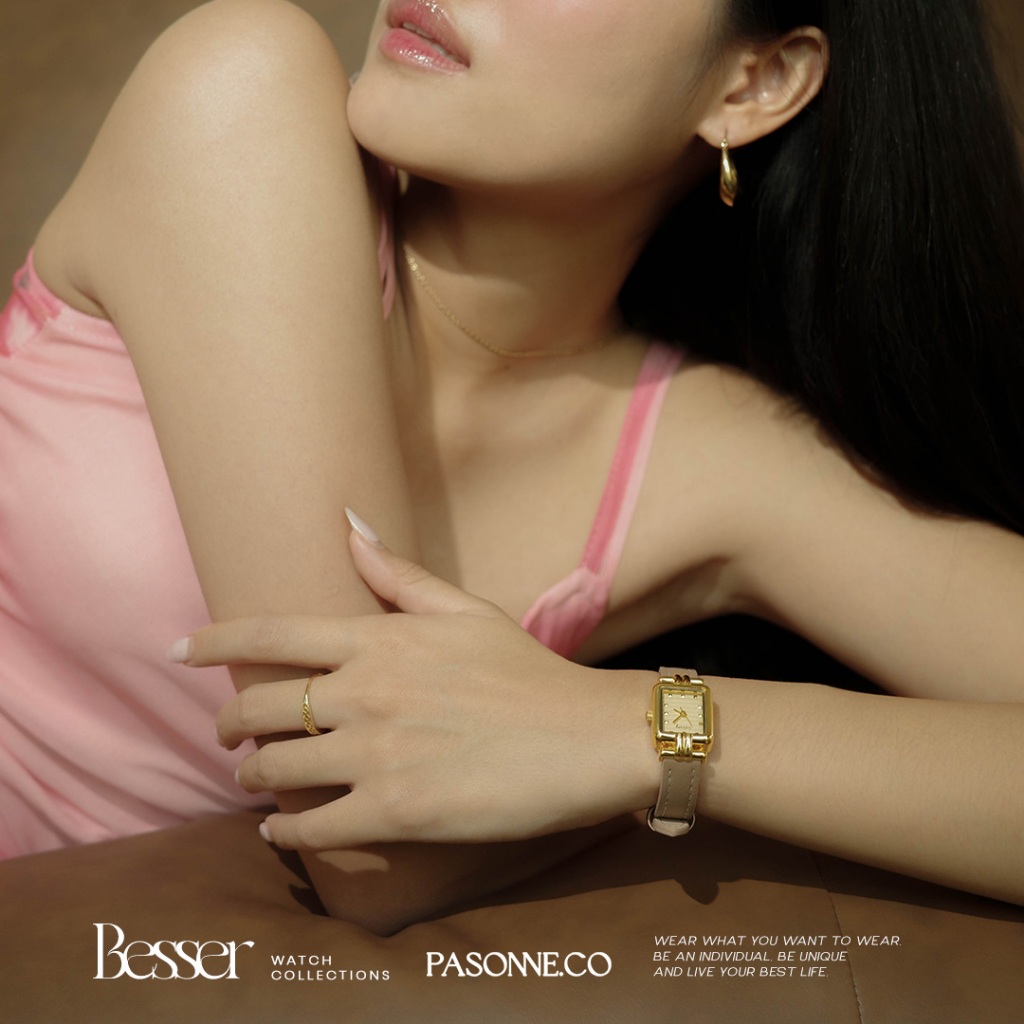 pasonne.co นาฬิกาข้อมือ รุ่น besser หน้าปัดเหลี่ยมสายหนังเทียม