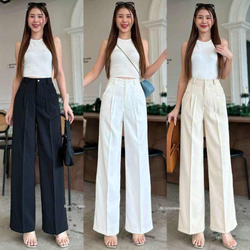กางเกงขากระบอกมีหูเข็มขัด รุ่น Lilly pants เอวสูงปี๊ดๆ ตะขอหน้า ป้ายBuachompoo