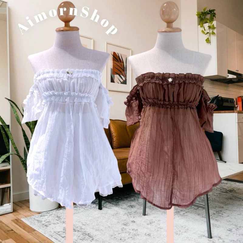 🔥aimorn_shop🔥เสื้อปาดไหล่ ผ้า rossy(ผ้าบาง)ใส่สบาย ใส่แล้วสาวหวานสุดๆ ทรงสวยมากงานฮิตมาแรง