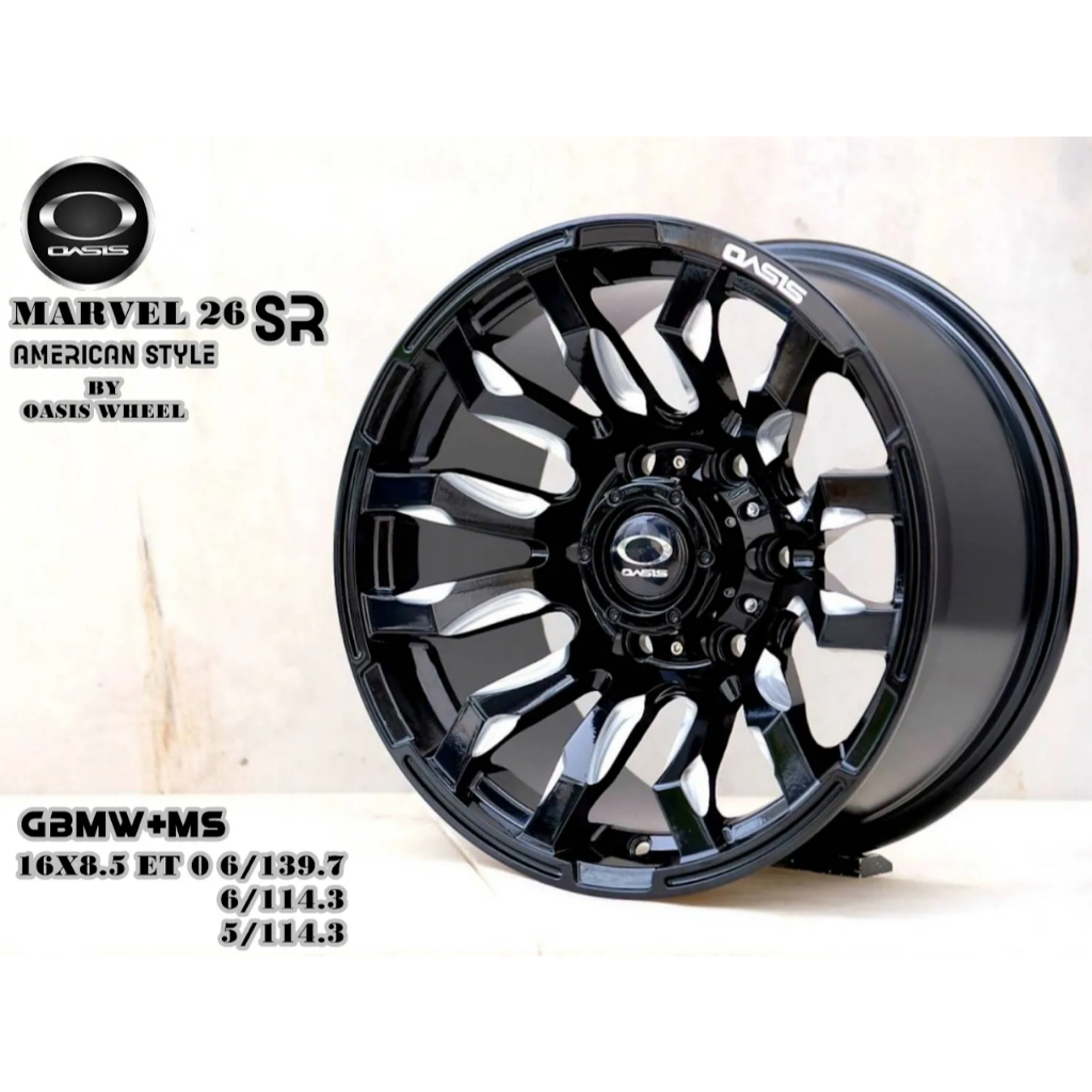 แม็กซ์ OASIS MARVEL 26 SR 16x8.5 ET0 รองรับ 3 รู: 6x139.7 / 6x114.3 / 5x114.3 สีดำเงา Milling + Mach