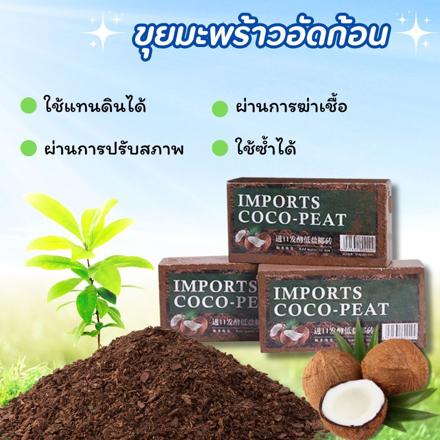 Buttle ขุยมะพร้าวอัดก้อน Imports Coco-Peat เพาะปลูกแทนดิน รักษาความชุ่มชื้น ผ่านการล้าง ลดความเค็ม pH น้ำหนัก300กรัม