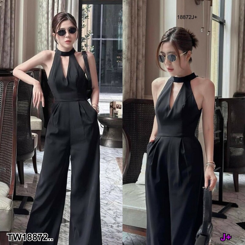 TT18872 Jumpsuit จั้มสูทแขนกุด ขายาว ผูกโบว์คอหลัง - รูปที่ 3