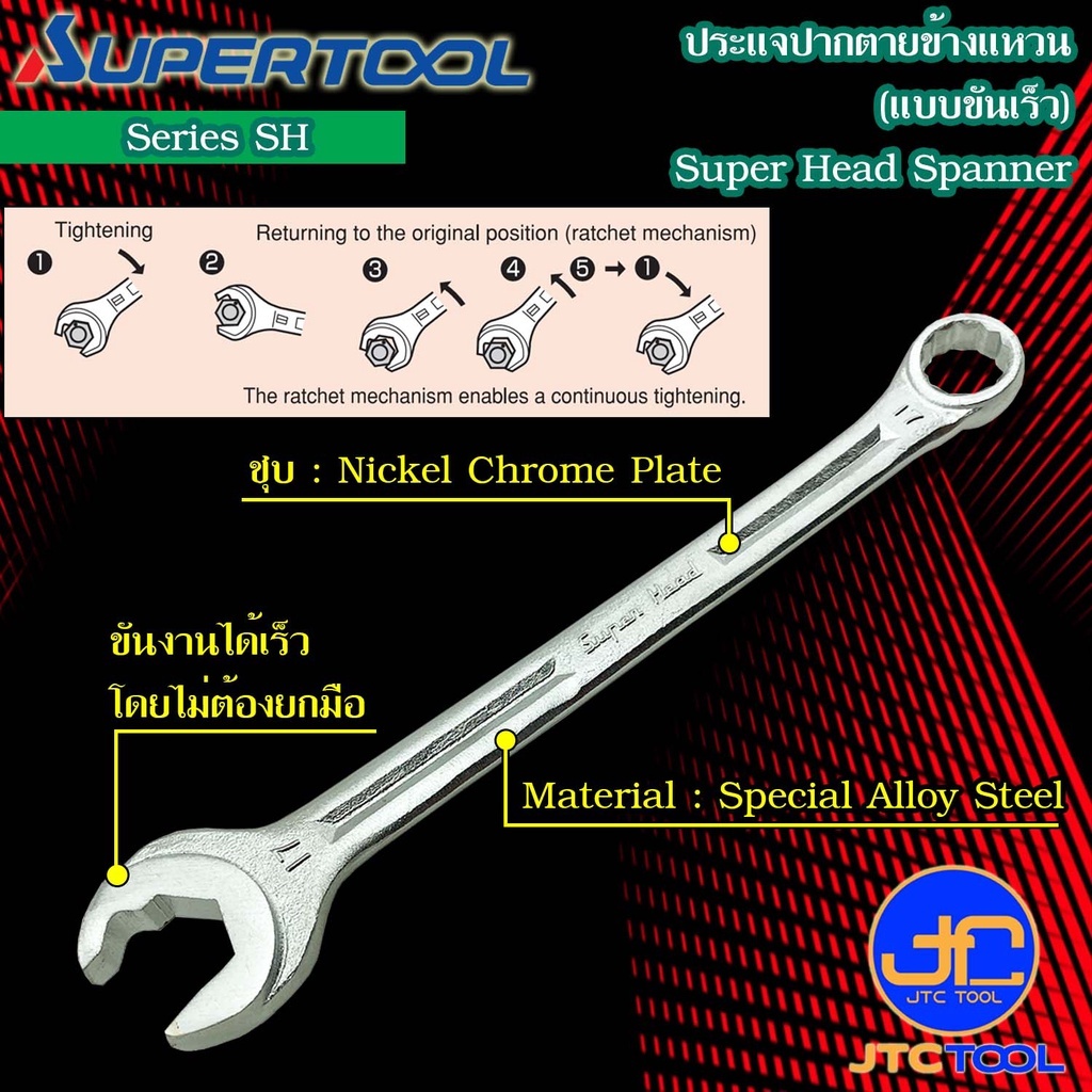 Supertool ประแจปากตายข้างแหวนแบบขันเร็วขนาด 8- 24 มิล รุ่น SH8 -SH24- Super Head Spanner Series SH