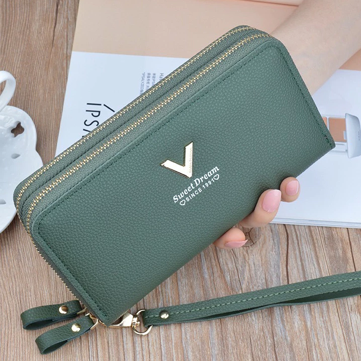 กระเป๋าสตางค์ กระเป๋าสตางค์ใบยาวซิบคู่ โลโก้ v (GC-001)