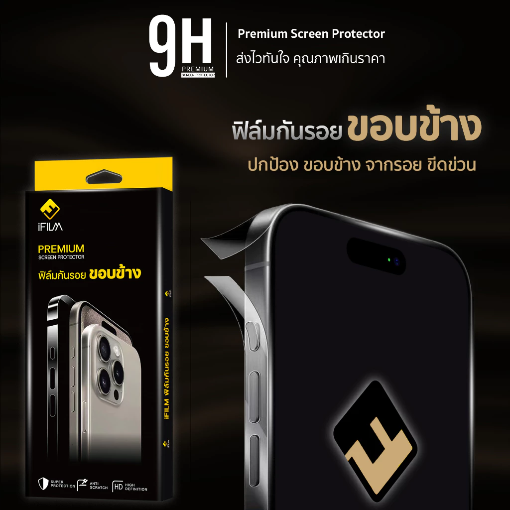 🔥 ฟิล์มกันรอย ขอบข้าง For iphone 17promax 17pro 17 air 16 pro max 16plus 16e 15 promax 14 iPhone13 12 ฟิล์ม ขอบข้าง