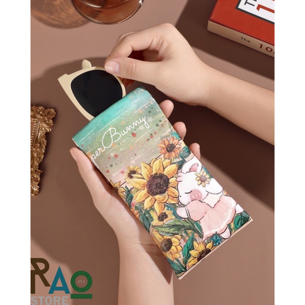 RAO Store พร้อมส่ง ซองหนังใส่แว่นตา หนังPU ลายกระต่ายดอกไม้สวยงาม กระเป๋าใส่แว่นตาแบบพกพา เคสใส่แว่น