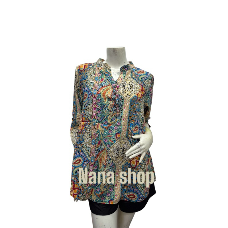 Nana shop18806(12)เสื้อสตรีผ้าสปันพิมม์ลาย38”-46”ผ้านิ่ใมใส่สบาย